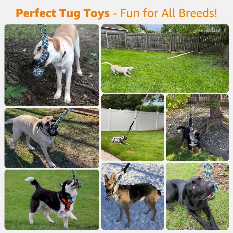 LOOBANI Outdoor Bungee Tug Toy, Dog Toy Hanging from Tree for Small to Large Dogs, Interactive Exercise Play Cord & Tether with Chew Rope Toy (Tree Stump Tug of War-Green) - Image 4